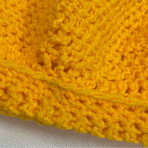 Handmade Hand Crocheted Color Block Strata Striped Beanie Hat Yellow Black OSFM - Picture 5 of 8